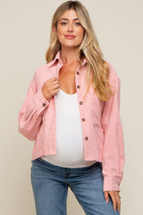 Light Pink Corduroy Raw Hem Maternity Shacket