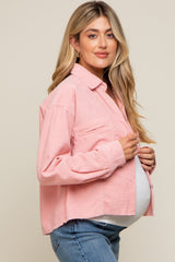 Light Pink Corduroy Raw Hem Maternity Shacket