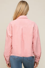 Light Pink Corduroy Raw Hem Maternity Shacket