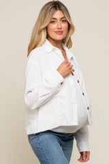 White Corduroy Raw Hem Maternity Shacket