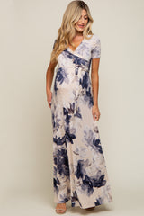 Taupe Floral Maternity Wrap Dress