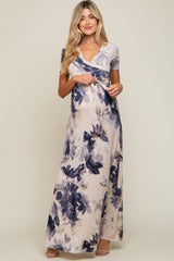 Taupe Floral Maternity Wrap Dress