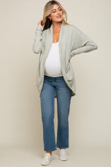 Light Olive Ribbed Open Front Maternity Cardigan