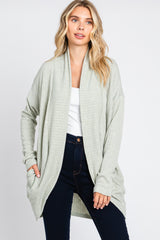 Light Olive Ribbed Open Front Cardigan