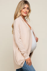 Beige Ribbed Open Front Maternity Cardigan