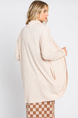 Beige Ribbed Open Front Cardigan