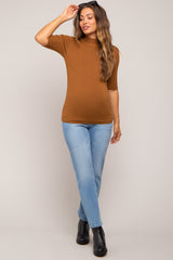 Mocha Mock Neck Short Sleeve Knit Maternity Top