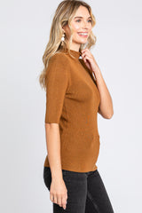 Mocha Mock Neck Short Sleeve Knit Top