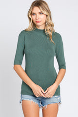 Olive Mock Neck Short Sleeve Knit Top