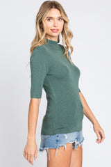 Olive Mock Neck Short Sleeve Knit Top