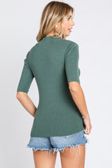 Olive Mock Neck Short Sleeve Knit Top