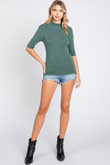 Olive Mock Neck Short Sleeve Knit Top