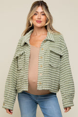 Light Olive Fuzzy Front Pocket Maternity Jacket