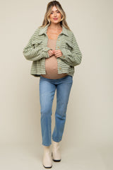 Light Olive Fuzzy Front Pocket Maternity Jacket