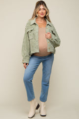 Light Olive Fuzzy Front Pocket Maternity Jacket