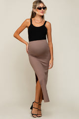 Mocha Ribbed Maternity Maxi Skirt