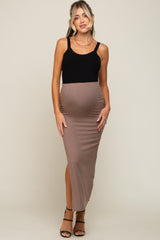 Mocha Ribbed Maternity Maxi Skirt