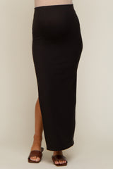 Black Ribbed Maternity Maxi Skirt