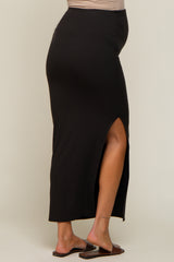 Black Ribbed Maternity Maxi Skirt