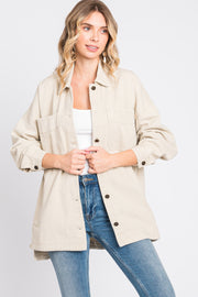 Beige Denim Button Down Button Down Jacket