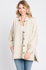 Beige Denim Button Down Button Down Jacket