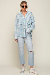 Light Blue Plaid Front Pocket Hi-Low Top