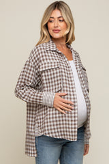 Brown Plaid Front Pocket Hi-Low Maternity Top