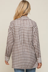 Brown Plaid Front Pocket Hi-Low Maternity Top