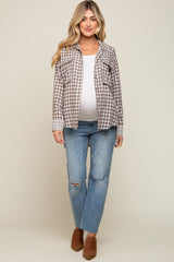 Brown Plaid Front Pocket Hi-Low Maternity Top