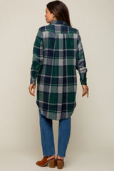 Green Plaid Fleece Maternity Long Shirt Jacket