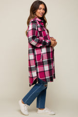 Pink Plaid Fleece Maternity Long Shirt Jacket