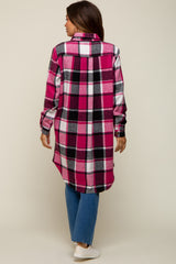 Pink Plaid Fleece Maternity Long Shirt Jacket