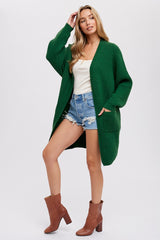 Forest Green Chunky Waffle Knit Cardigan