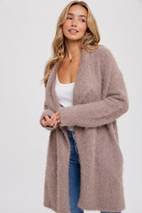 Mocha Fuzzy Knit Draped Maternity Cardigan