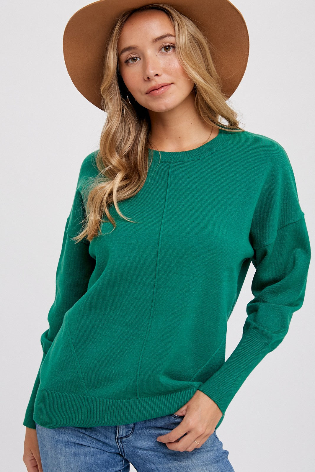 Green Rib Knit Exposed Seam Sweater– PinkBlush