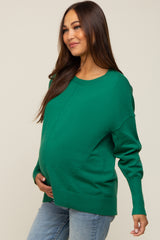 Green Rib Knit Exposed Seam Maternity Sweater