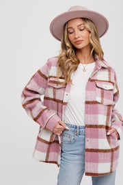 Mauve Plaid Fleece Shirt Jacket