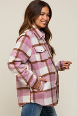 Mauve Plaid Fleece Maternity Shirt Jacket