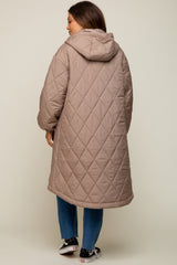 Light Taupe Quilted Long Maternity Puffer Jacket