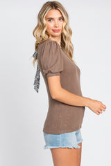 Taupe Brushed Knit Tied Back Cutout Top