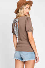 Taupe Brushed Knit Tied Back Cutout Top