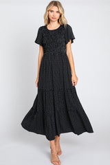 Black Printed Short Sleeve Tiered Maternity Maxi Dress