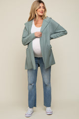 Sage Raw Hem Hooded Maternity Cardigan