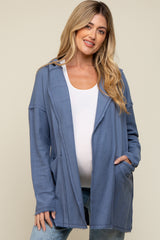 Blue Raw Hem Hooded Maternity Cardigan