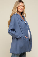 Blue Raw Hem Hooded Maternity Cardigan