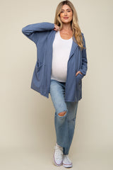 Blue Raw Hem Hooded Maternity Cardigan