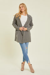 Charcoal Raw Hem Hooded Cardigan