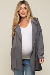 Charcoal Raw Hem Hooded Maternity Cardigan