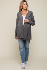 Charcoal Raw Hem Hooded Maternity Cardigan