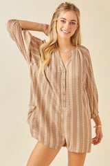 Light Mocha Printed Front Button Romper